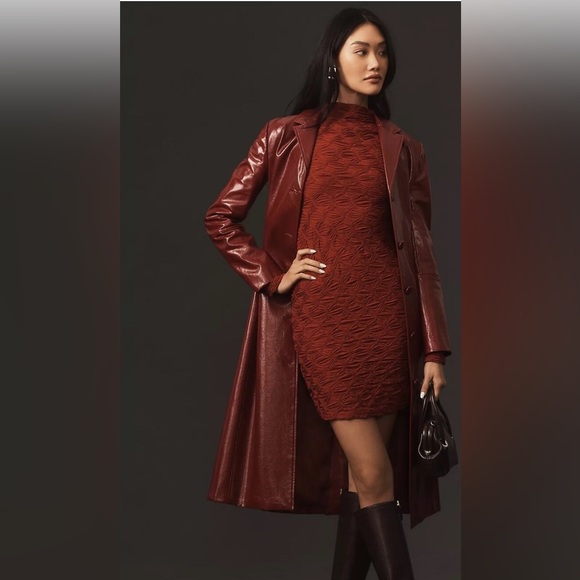 NWT MAEVE ANTHROPOLOGIE Long-Sleeve Scrunch Textured Mini holiday Dress wine XXS - Picture 2 of 15